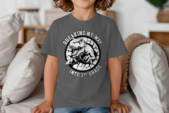 Kids Third Grade Shirt Dinosaur TShirt T-Rex Breaking Into T-Shirt TRex Dino Third Grader Gift T Shirt Cute Girl's Boy's Children's Youth