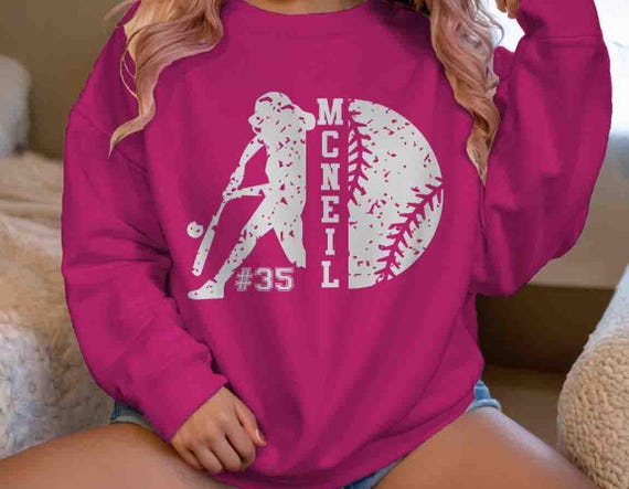 Men's Personalized Softball Sweatshirt Custom Softball Shirts Softball Dad Gift Idea Crewneck Personalized Baseball Pullover Player Girl