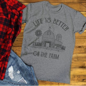 Men's Vintage Farm T-Shirt Life Better On Farming Shirt Barn Tee image 1