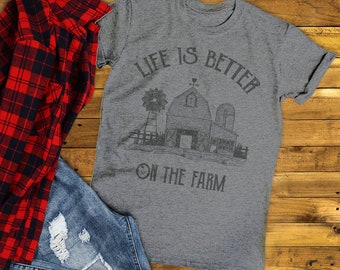 Men's Vintage Farm T-Shirt Life Better On Farming Shirt Barn Tee