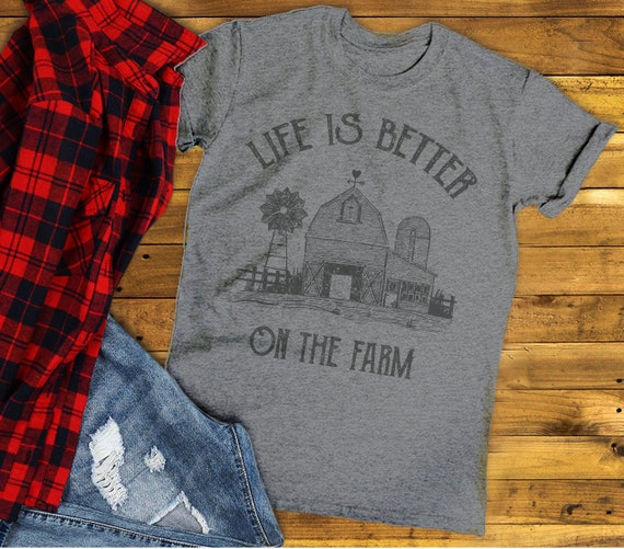 Men's Vintage Farm T-Shirt Life Better On Farming Shirt Barn Tee