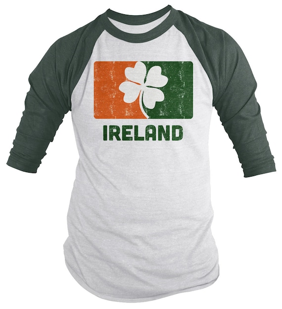 Ireland 3/4 Sleeve Raglan St. Patrick's Day Shirt Irish Pride Distressed Lucky Tees