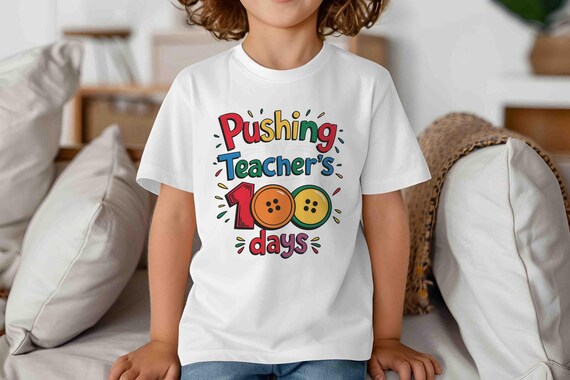 Kids Funny 100 Days Of School Shirt Pushing Buttons T Shirt Gift Idea TShirt 100 Days Gift Youth Children Unisex For Girl's & Boy's Tee
