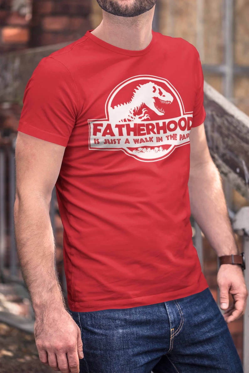 Men's Funny Dad T Shirt Father's Day Gift Fatherhood Walk In The Park Shirt Dinosaur Shirt T Rex Shirt image 1