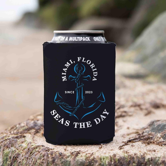 Personalized Vintage Boat Cozie Custom Anchor Boater Captain Gift Anchor Logo Nautical Boating Gift Foam Can Cooler Soda Beer Foam Bottle