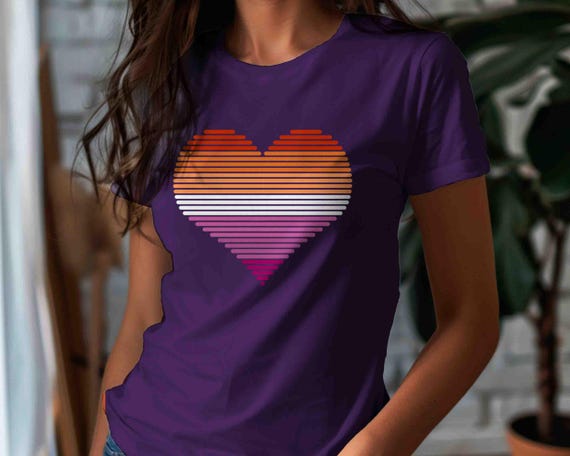 Men's Lesbian Shirt Heart Gay Shirt LGBTQ Rainbow T-Shirt Gift Idea Pride LGBT Sunset T Shirt Lesbian Flag TShirt Unisex Tee Gift Support