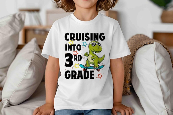 Kids 3rd Grade Shirt Dinosaur TShirt Cruising Into T-Shirt Skateboard Dino Third Grade T Shirt Cute Girl's Boy's Children's Youth Gift