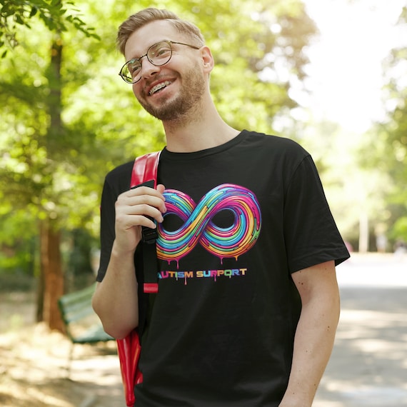 Men's Autism Support Shirt Colorful Infinity Drip Tshirt Neurodivergent Colorful AuDHD ASD Unisex Support Gift Idea Tee