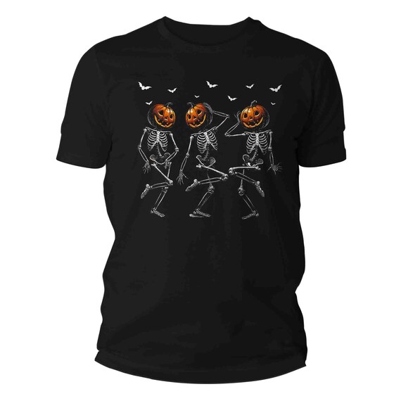 Men's Funny Halloween Shirt Dancing Skeleton Shirts Gift Idea Jack O Lantern Pumpkin Goth Horror Bats T Shirt Dance Unisex TShirt