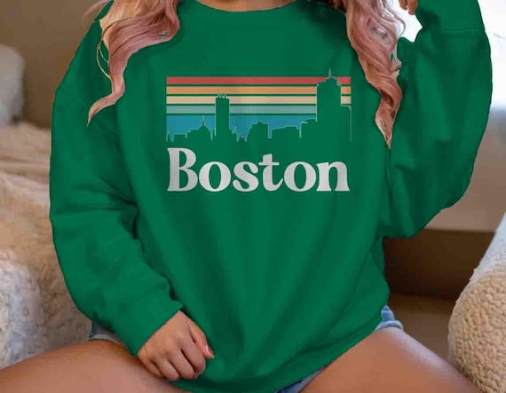 Men's Boston MA Sweatshirt Skyline City Massachusetts Sweatshirt Retro Gift Travel Tour Gift Tourist Unisex Soft Graphic Pullover Sky