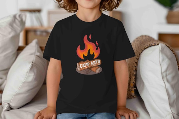 Kids Personalized Fire Shirt Custom Bonfire Campfire Vintage Camp TShirt Camping Hunter Logo Camper Badge Rustic Child's Gift Idea Youth