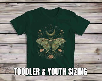 Kids Lunar Moth T-Shirt: Cottagecore Celestial Entomology Tee