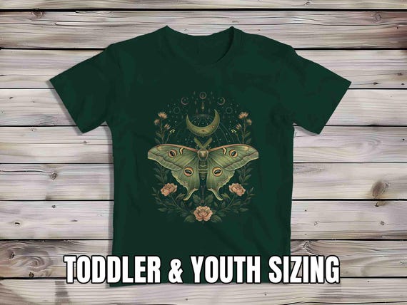 Kids Lunar Moth T Shirt Cottage Core Celestial Shirts Luna Witch Cottagecore Shirt Illustrated T Shirt Unisex Moth Entomology Tee Gift Idea