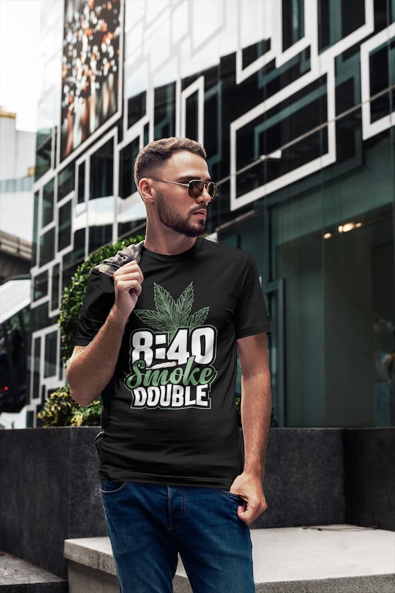 Men's Funny Weed Shirt 8:40 Cannabis T Shirt Double Smoke Cannabis Joint Toke Vintage Tshirt Weed Ganja Gift For Him Graphic Tee Unisex Man