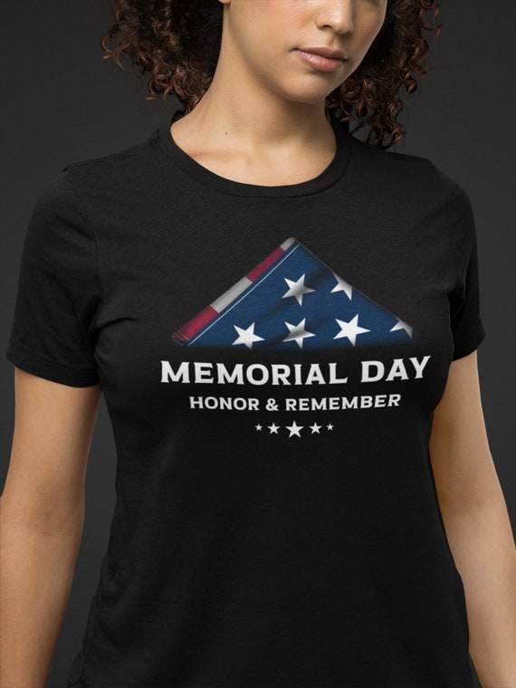 Women's Memorial Day T Shirt Honor Remember Folded Flag TShirts In Memory Patriotic Troops Tee Gift Idea Ladies Woman