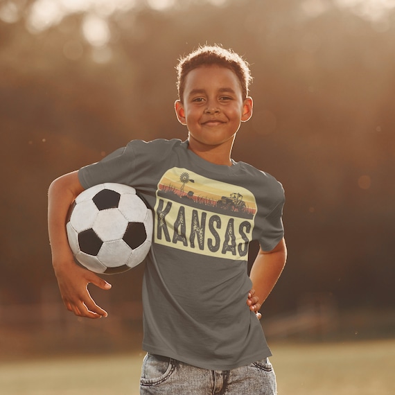 Kids Retro Kansas Shirt Farm Tractor T Shirt Vintage State Pride Farming Farmer Gift Kansas State Tee Youth Unisex