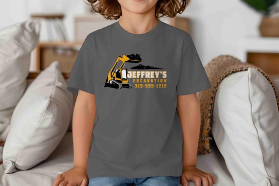 Kid's Custom Construction Shirt Personalized Company Excavating Demo Excavation T Shirts Skid Steer Contractor Logo Business TShirt Unisex