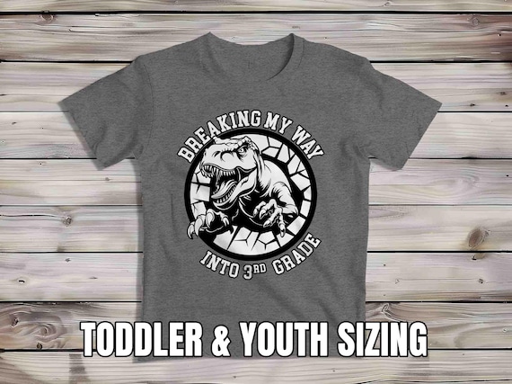 Kids 3rd Grade Shirt Dinosaur TShirt T-Rex Breaking Into T-Shirt TRex Dino Third Grader Gift T Shirt Cute Girl's Boy's Children's Youth