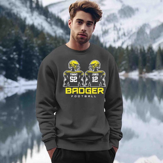 Men's Personalized Football Sweatshirt Custom Football 2 Players Shirt Crewneck Fleece Football Dad Team Pride Custom Men's Shirts Gift Idea