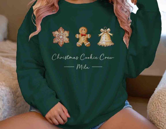 Personalized Christmas Cookie Crew Sweatshirt Custom Name Crewneck Baker Gift Idea Group Holiday Shirts For Men Women Unisex