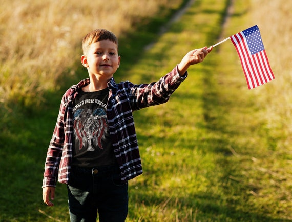 Kids Memorial Day T-Shirt Patriotic Remember The Fallen Shirt United States Veteran TShirt Soldier Honor Flag Boy's Girl's Unisex Tee