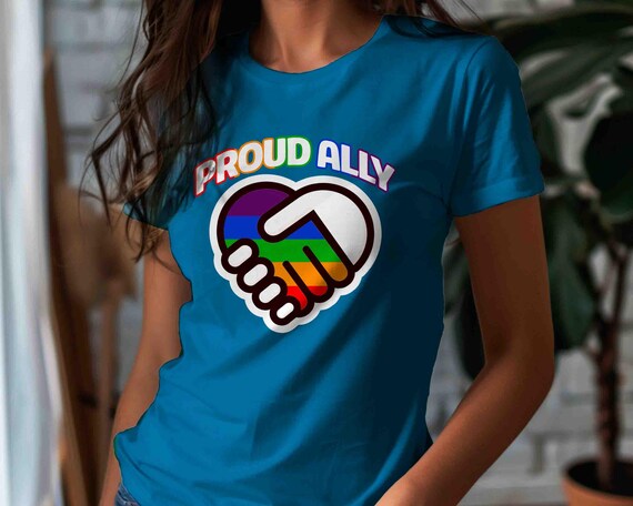 Men's Funny Proud Ally Shirt LGBTQ Shirt Support Gay Trans Handshake T-Shirt Gift Rights T Shirt Gay Flag TShirt Unisex Tee Gift Support