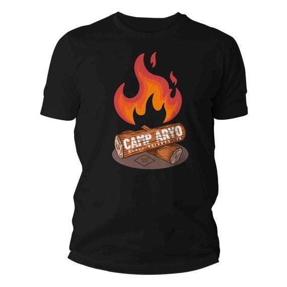 Men's Personalized Fire Shirt Custom Bonfire Campfire Vintage Camp TShirt Camping Hunter Logo Camper Badge Rustic Men's Gift Idea Tee