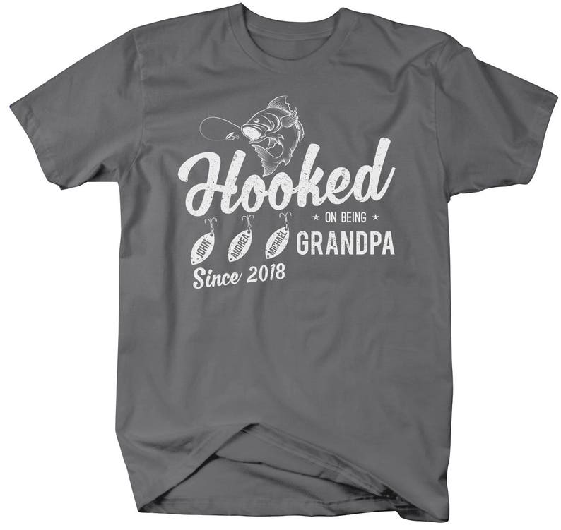 Personalized Grandpa Shirt Hooked on Being Grandpa Tshirt Etsy