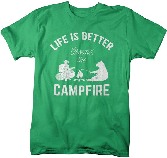 Men's Camping T-Shirt Life Better Around Campfire Tee Bear Hipster