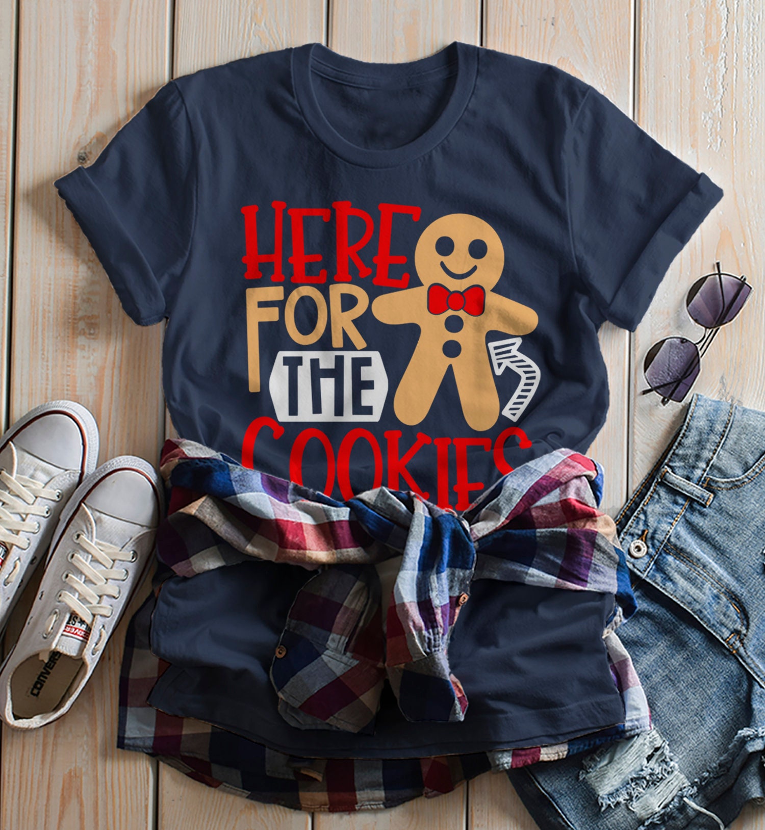 Women's Christmas T Shirt Here For Cookies Xmas Shirts Etsy