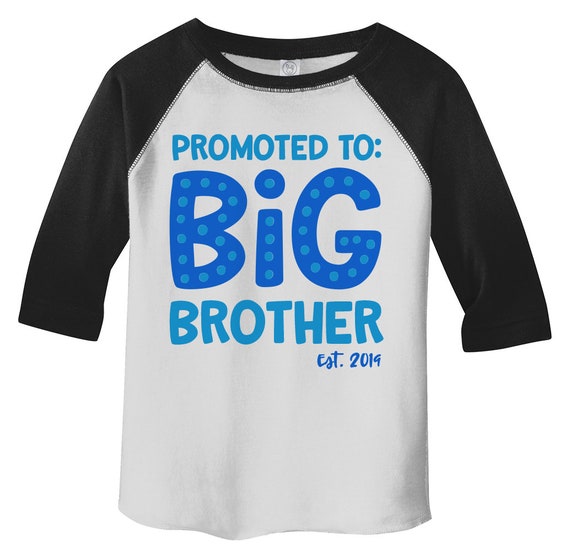 Boy's Promoted To Big Brother Est. 2019 Baby Reveal T-Shirt Cute Shirt Announcement Idea Shirts By Sarah Boy's 3/4 Raglan Toddler