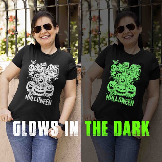 Women's Glow In The Dark Halloween Shirt Monsters Shirt Glowing TShirt T-Shirt Costume Idea Gift Trick Or Treat Tee Ladies For Her