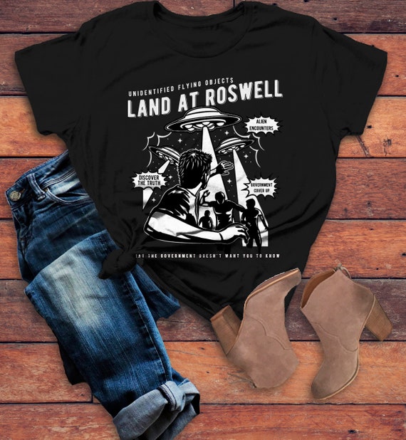 Women's Alien T Shirt Roswell Shirt UFO Conspiracy Graphic Tee Cover Up Landing Retro TShirt