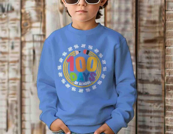 Kids Cute 100 Days Of School Sweatshirt Pencil Tally Mark Crewneck Gift Idea For Girl's 100 Days Gift Youth Children Unisex For Girl's Tee