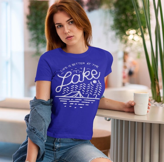 Women's Lake T Shirt Life Is Better At The Lake Shirt Camping Shirt Hipster Shirt Line Art Shirt Lake Life T Shirt