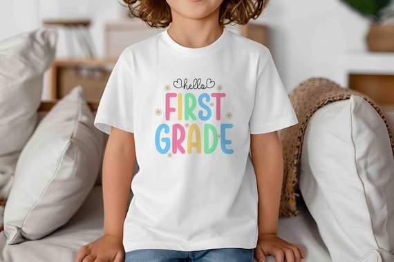 Kids Cute 1st Grade Shirt Back To School TShirt Daisies Flower Daisy T-Shirt Hello First Grade Pastel T Shirt Boho Unisex School Youth Gift