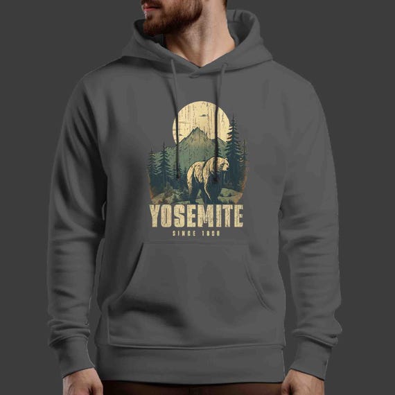 Men's Yosemite Hoodie National Pullover Pullover Park Bear Vacation Hiker Gift Idea Him Travel Tour Tourist Unisex Grunge 1980