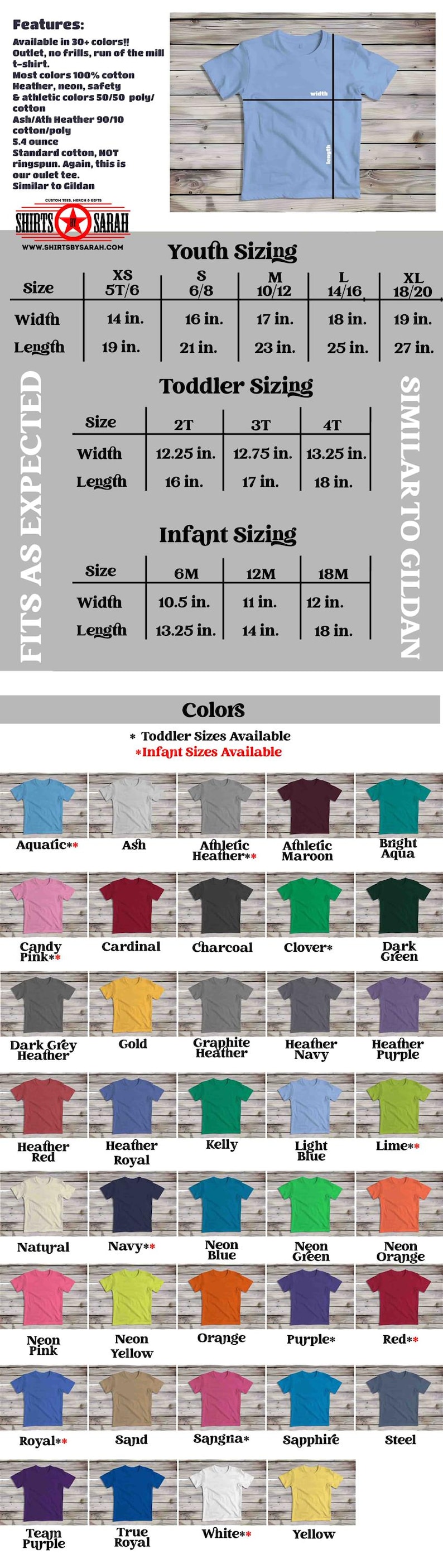 K&ouml;nnte beinhalten: Hellblaues T-Shirt mit Gr&ouml;&szlig;entabellen f&uuml;r Jugendliche, Kleinkinder und Babys. Erh&auml;ltlich in einer Vielzahl von Farben und &auml;hnelt Gildan. Das T-Shirt ist in den Gr&ouml;&szlig;en XS bis XL erh&auml;ltlich, mit Breiten von 35,5 bis 48,3 cm und L&auml;ngen von 48,3 bis 68,6 cm.