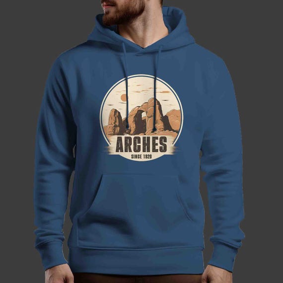 Men's Arches National Park Hoodie Rock Stone Vacation Hiker Sweatshirt Pullover Gift Idea Him Travel Tour Tourist Unisex Grunge 1920