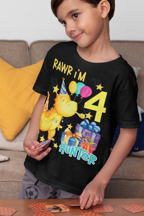 Kids Personalized Dinosaur Birthday Shirt Cute Boy's Birthday Rawr Dino T-Shirt Watercolor Girl's Dinosaur Gift T Shirt Custom Tee