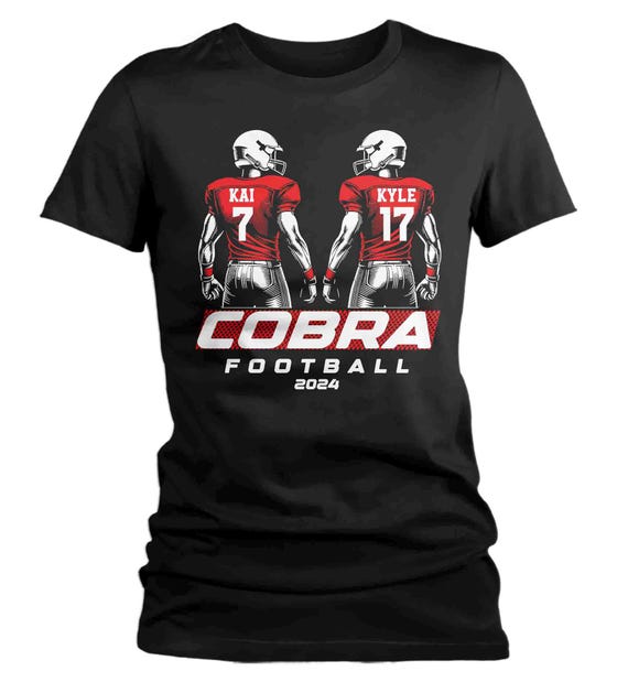 Women's Personalized Football T Shirt Custom Football Helmets Shirt Personalized Football Mom 2 Players Two Boys Custom Ladies Gift Idea