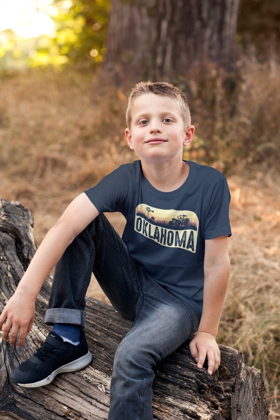 Kids Retro Oklahoma Shirt Farm Tractor T Shirt Vintage State Pride Farming Farmer Gift Oklahoma State Tee Youth Unisex