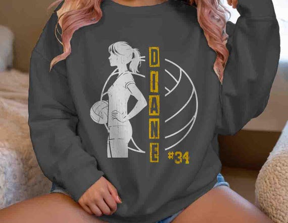 Personalized Volleyball Sweatshirt: Custom Female Player Silhouette Dad Mom Gift Idea Fleece Crewneck
