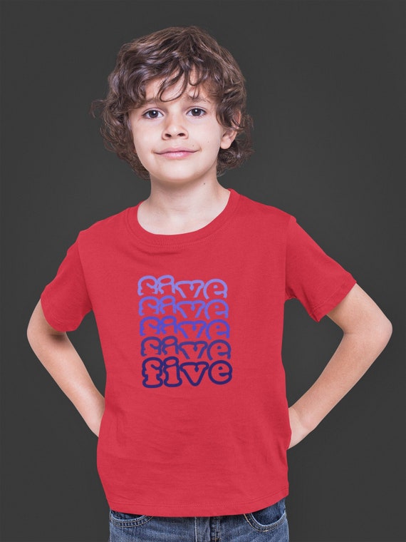 Boy's 5th Birthday Shirt Five Stacked Birthday T-Shirt Gift Idea Layered Typography Word Shirt Gift Unisex Youth Tee