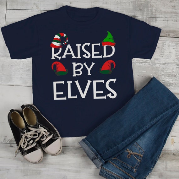 Kids Elf Outfit Christmas Shirt Elf Shirts Raised By Elves Graphic Tee Funny Elf Tshirt Elves T Shirt Toddler Boy's Girl's