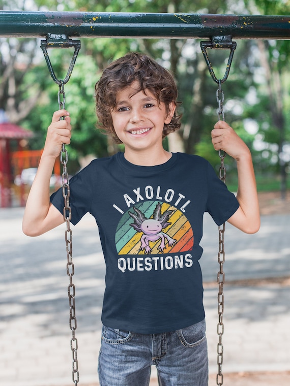 Kids Funny Axolotl Shirt Amphibian T Shirt Questions Saying Pun Words TShirts Endangered Animals Unique Gift Idea For Unisex Youth