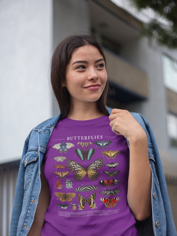 Women's Butterfly T Shirt Butterflies Shirts Types Of Insects Bugs Shirt Illustrated T Shirt Butterfly Ladies Soft Tee Gift Idea