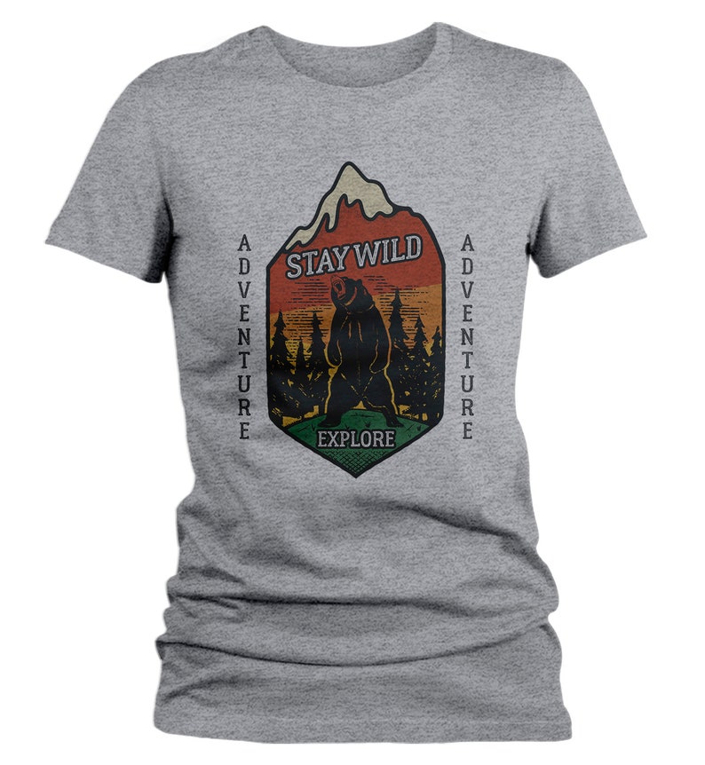 Women's Stay Wild T-Shirt Adventure Shirts Bear Forest | Etsy