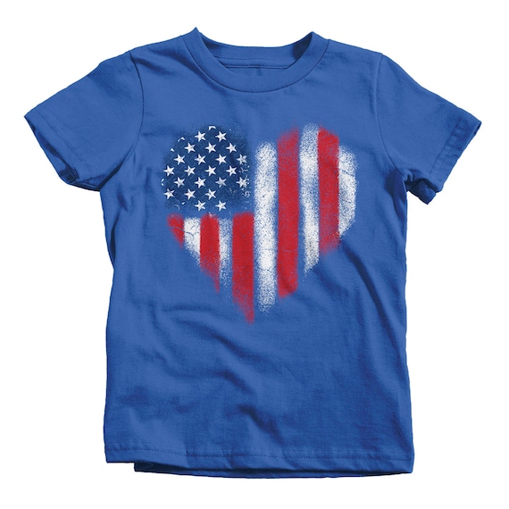 Kid's American Flag Heart T-Shirt Patriotic 4th July Shirt America Grunge Shirts Baby Infant Toddler Patriotic