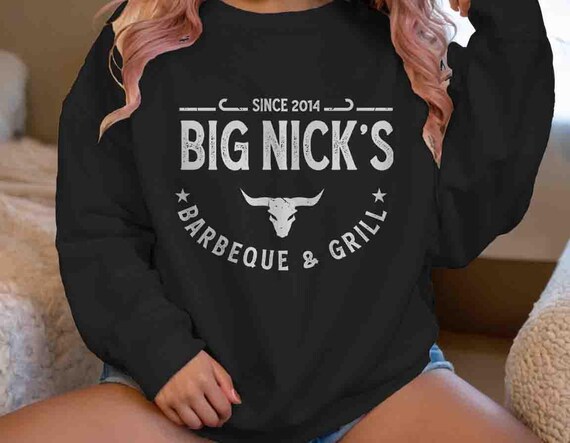 Men's Custom Restaurant Sweatshirt Personalized BBQ Barbeque Logo Beef Crewneck Unisex Business Gift Skull Cow For Him Bar Grill Company